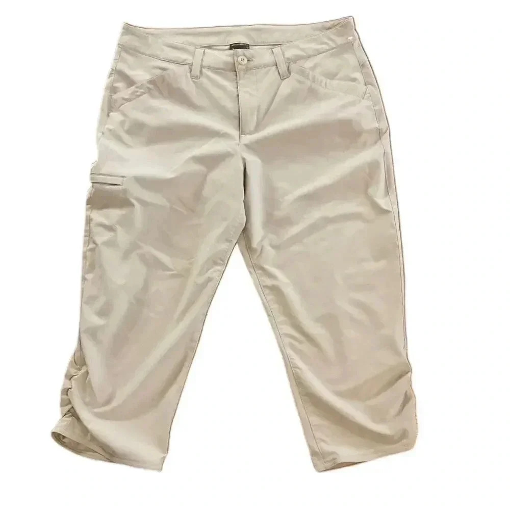 Eddie Bauer Beige Cropped Athletic Cargo Pants Side Pocket Womens Size 12